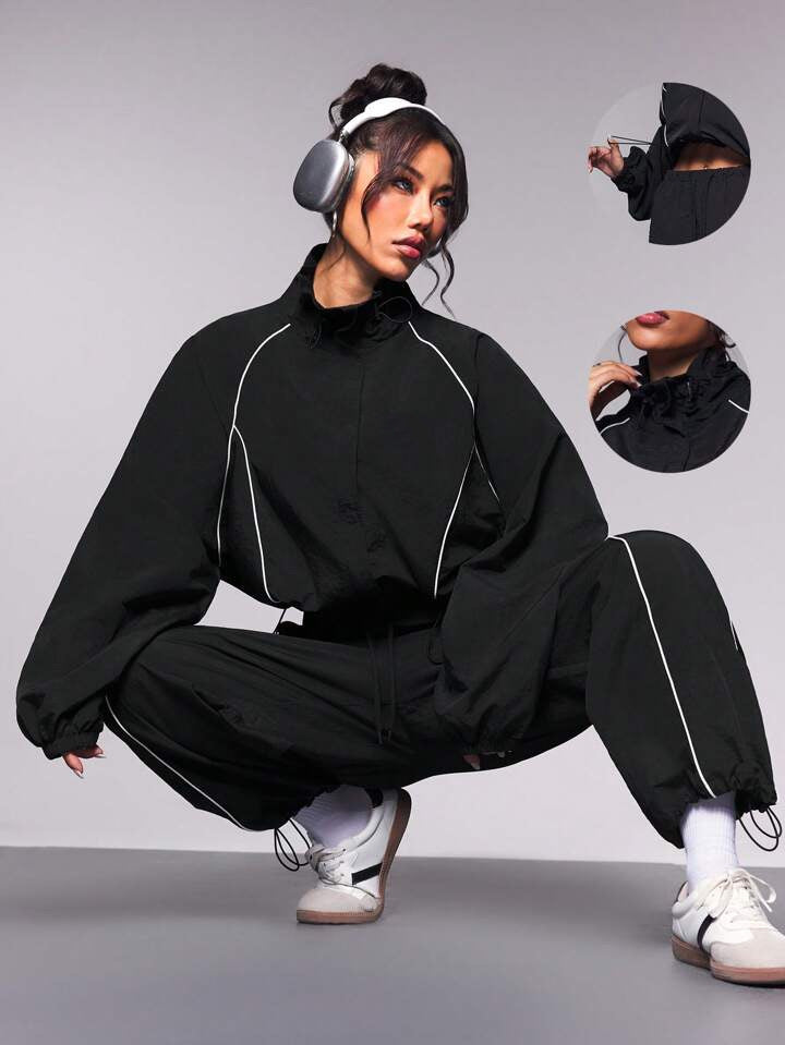 Retro Piping Tracksuit - Black