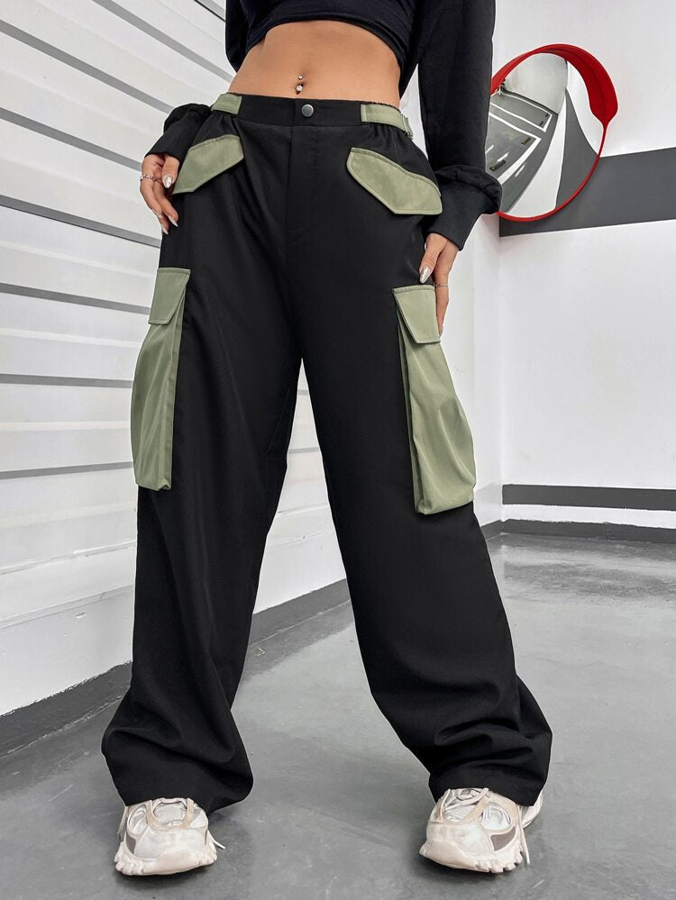 Contrast Flap Pocket Cargo Pants