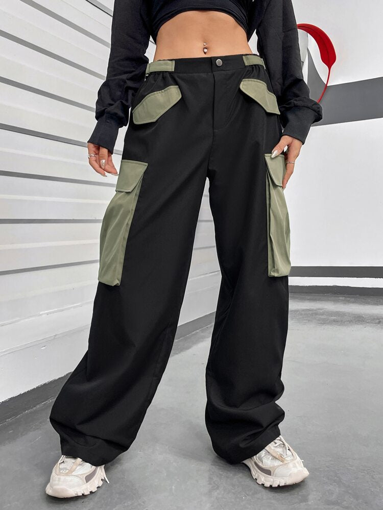 Contrast Flap Pocket Cargo Pants