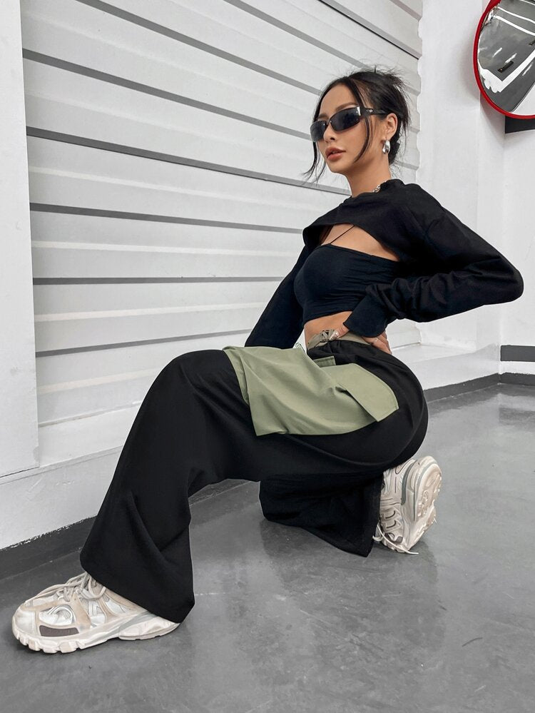 Contrast Flap Pocket Cargo Pants