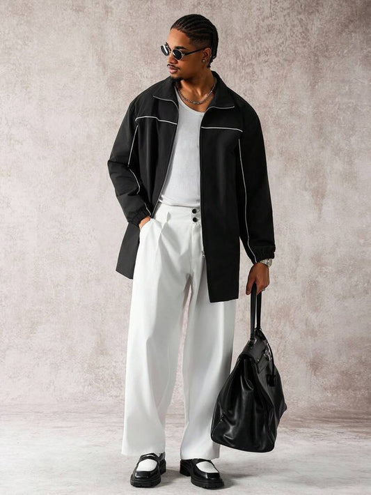 Contrast-Piped Long Jacket