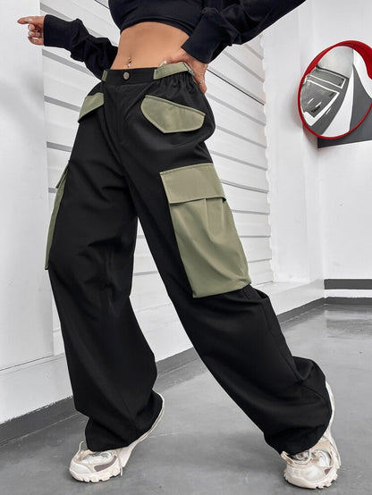 Contrast Flap Pocket Cargo Pants